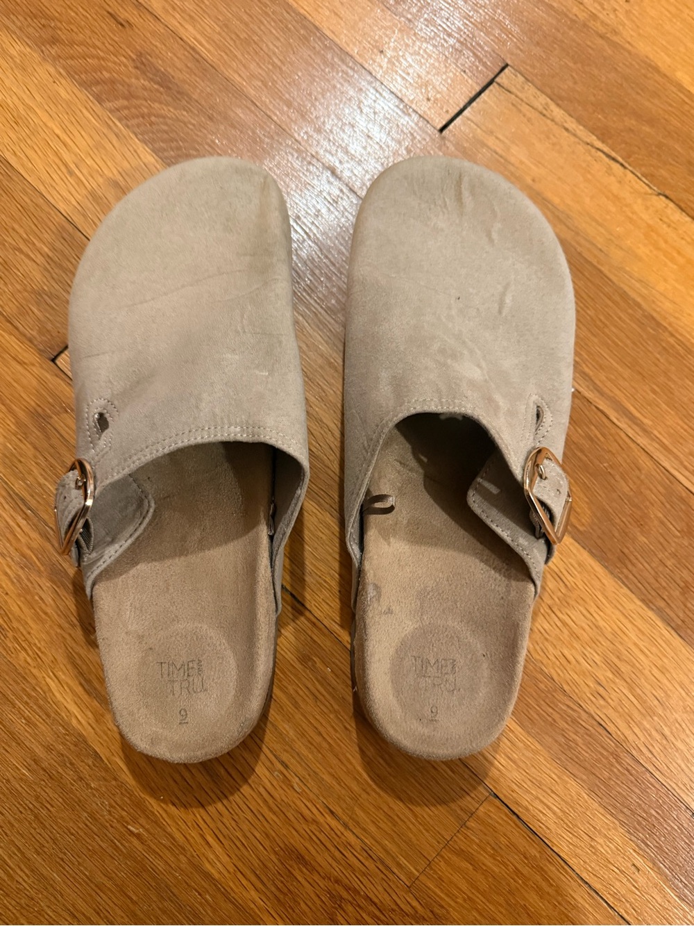 Time and Tru Women's Taupe Suede Slip-On Clog with Buckle